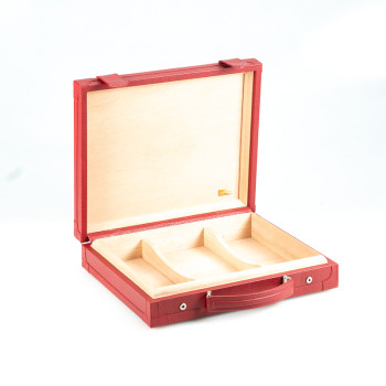 HUMIDOR DA VIAGGIO CARTUJANO CON MANIGLIA PELLE MARTELLATA ROSSO RUBINO