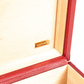 HUMIDOR DA VIAGGIO CARTUJANO CON MANIGLIA PELLE MARTELLATA ROSSO RUBINO