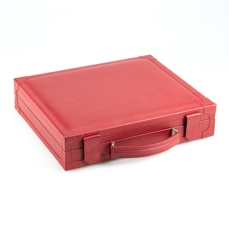 HUMIDOR DA VIAGGIO CARTUJANO CON MANIGLIA PELLE MARTELLATA ROSSO RUBINO