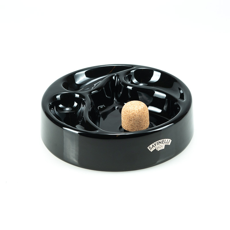 POSACENERE BATTIPIPA SAVINELLI CERAMICA NERA CON POGGIAPIPA 3 POSTI