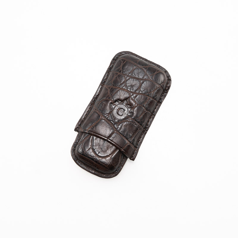 PORTASIGARI DA TASCA CARTUJANO TOSCANO COCCODRILLO TESTA DI MORO 2 POSTI