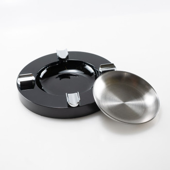 POSACENERE LUBINSKI TONDO LEGNO LACCATO NERO 4 SIGARI