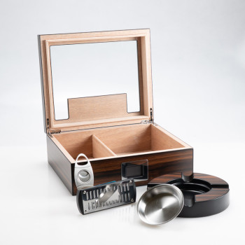 HUMIDOR LUBINSKI CON SET CIGAR EBANO MATT - CON VETRO