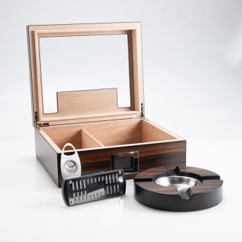 HUMIDOR LUBINSKI CON SET CIGAR EBANO MATT - CON VETRO