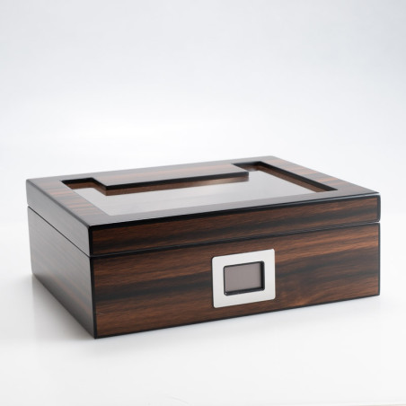 HUMIDOR LUBINSKI CON SET CIGAR EBANO MATT - CON VETRO