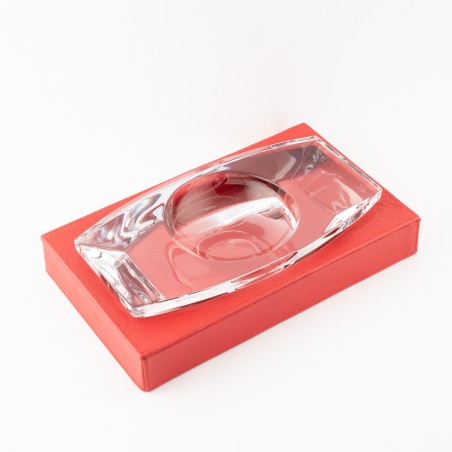 POSACENERE CARTUJANO RETTANGOLARE PELLE ROSSA SAFFIANO E CRISTALLO