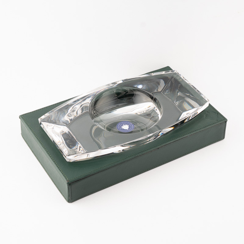 POSACENERE CARTUJANO RETTANGOLARE PELLE VERDE SAFFIANO E CRISTALLO