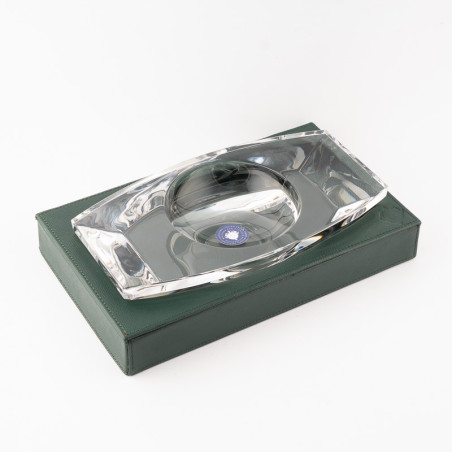 POSACENERE CARTUJANO RETTANGOLARE PELLE VERDE SAFFIANO E CRISTALLO