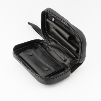 BUSTA PORTAPIPE SASIENI A TROUSSE NAPPA NERA - 2 PIPE