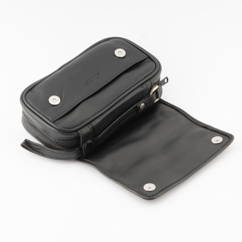 BUSTA PORTAPIPE SASIENI A TROUSSE NAPPA NERA - 2 PIPE