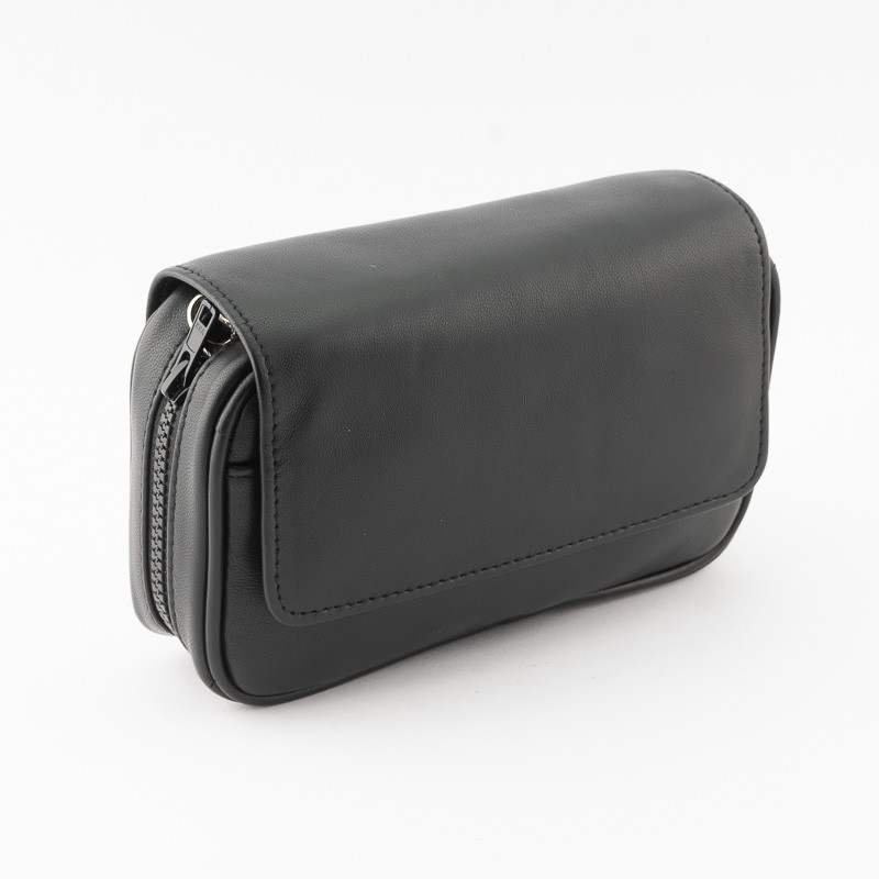 BUSTA PORTAPIPE SASIENI A TROUSSE NAPPA NERA - 3 PIPE