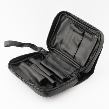 BUSTA PORTAPIPE SASIENI A TROUSSE NAPPA NERA - 4 PIPE