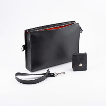 POCHETTE PORTASIGARI CARTUJANO CON PORTA-ACCESSORI ESTRAIBILE NERO SAFFIANO