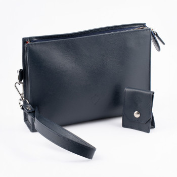 POCHETTE PORTASIGARI CARTUJANO CON PORTA-ACCESSORI ESTRAIBILE BLUE NAVY SAFFIANO