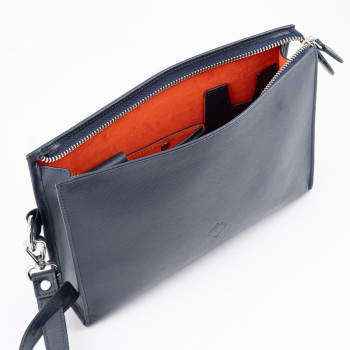 POCHETTE PORTASIGARI CARTUJANO CON PORTA-ACCESSORI ESTRAIBILE BLUE NAVY SAFFIANO