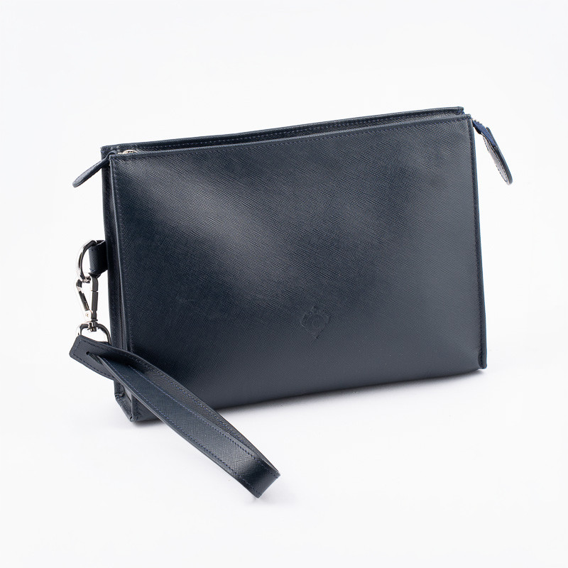 POCHETTE PORTASIGARI CARTUJANO CON PORTA-ACCESSORI ESTRAIBILE BLUE NAVY SAFFIANO