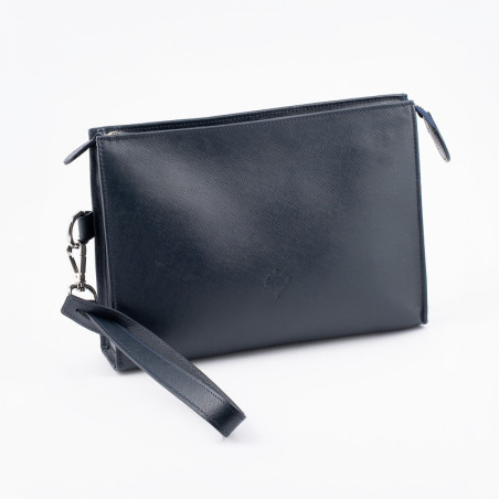POCHETTE PORTASIGARI CARTUJANO CON PORTA-ACCESSORI ESTRAIBILE BLUE NAVY SAFFIANO