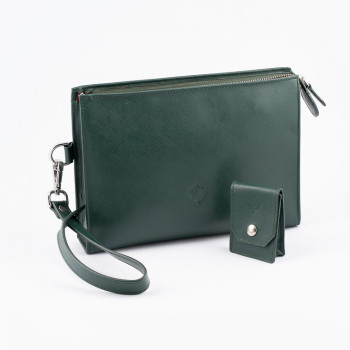 POCHETTE PORTASIGARI CARTUJANO CON PORTA-ACCESSORI ESTRAIBILE VERDE SAFFIANO