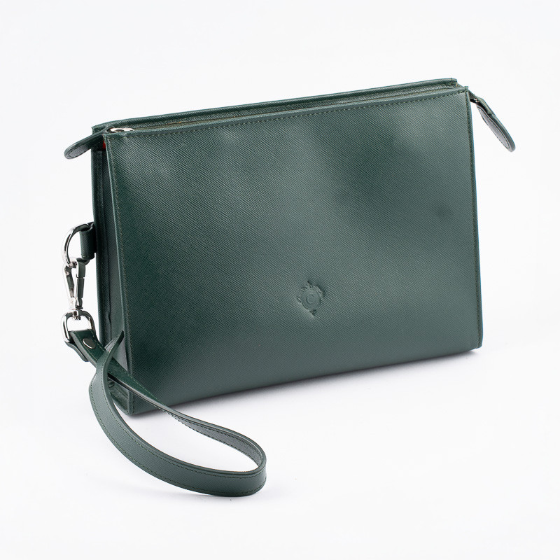 POCHETTE PORTASIGARI CARTUJANO CON PORTA-ACCESSORI ESTRAIBILE VERDE SAFFIANO
