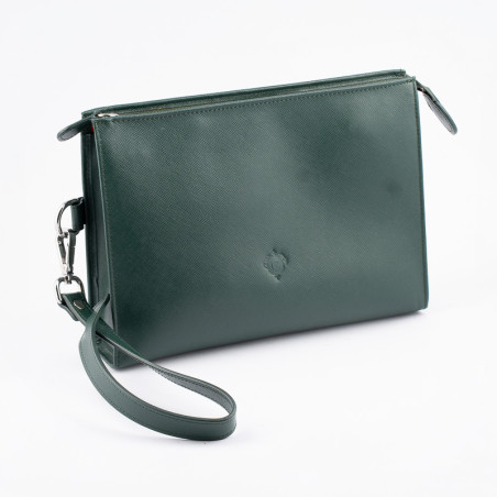 POCHETTE PORTASIGARI CARTUJANO CON PORTA-ACCESSORI ESTRAIBILE VERDE SAFFIANO