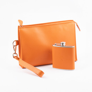 POCHETTE PORTASIGARI CARTUJANO CON FIASCHETTA ARANCIONE SAFFIANO